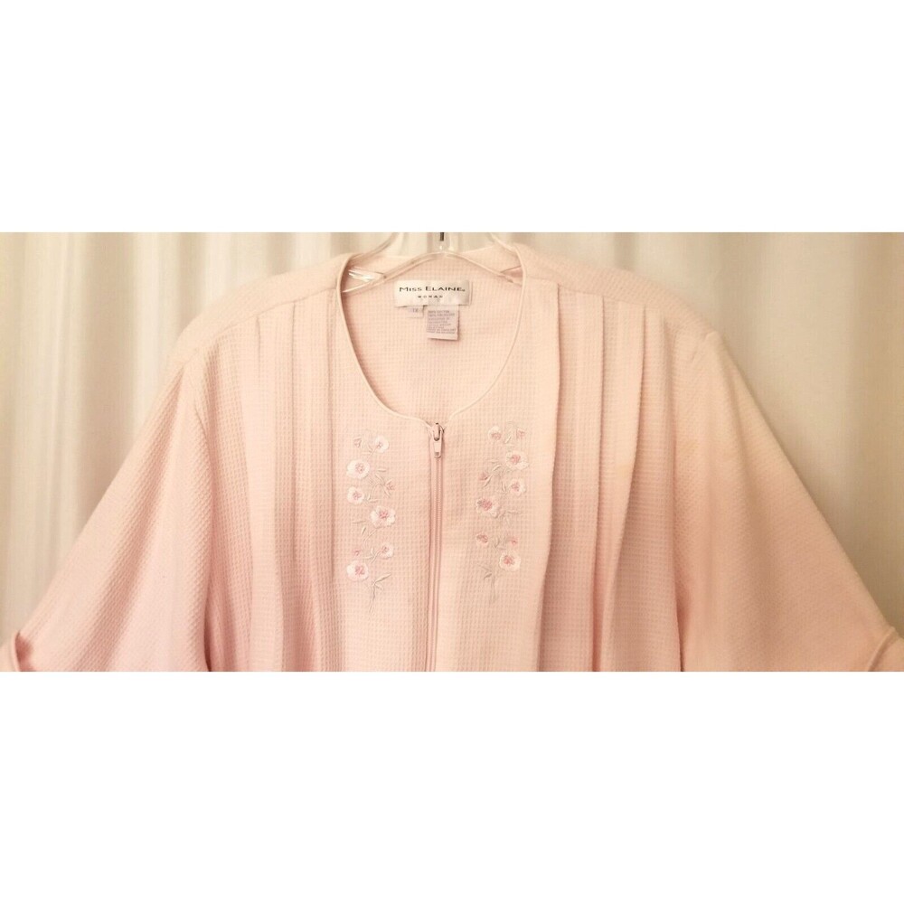 Miss Elaine Robe Housecoat Duster Pink Full Zipper Embroidered Floral Size 1X